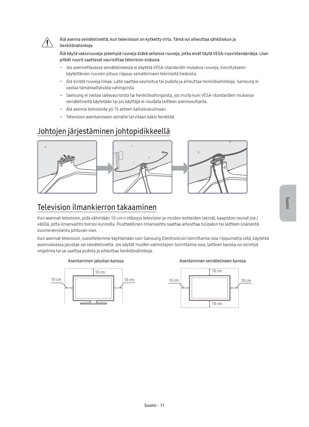 Samsung UE55K5505AKXXE, UE49K5515AKXXE, UE32K5605AKXXE, UE32K5505AKXXE, UE40K5605AKXXE manual Asentaminen jalustan kanssa 