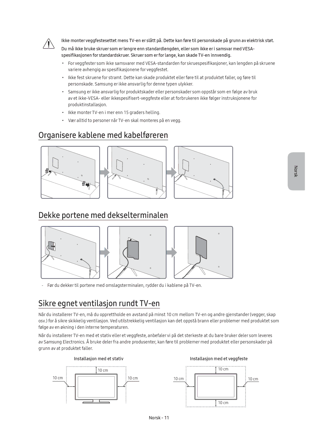 Samsung UE65KS7005UXXE, UE49KS7005UXXE manual Organisere kablene med kabelføreren, Dekke portene med dekselterminalen 