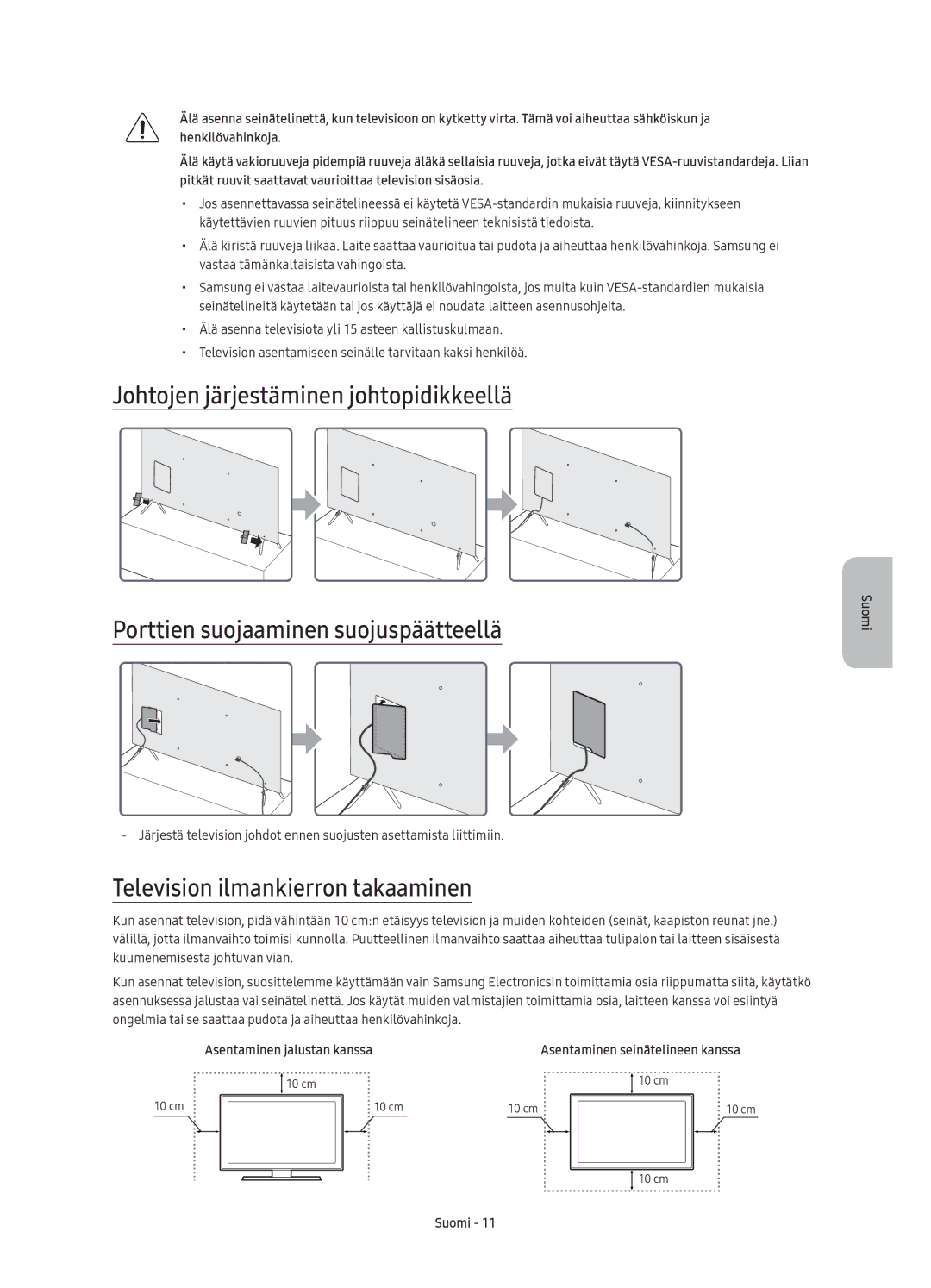 Samsung UE55KS7005UXXE, UE49KS7005UXXE, UE65KS7005UXXE, UE60KS7005UXXE manual Television ilmankierron takaaminen 