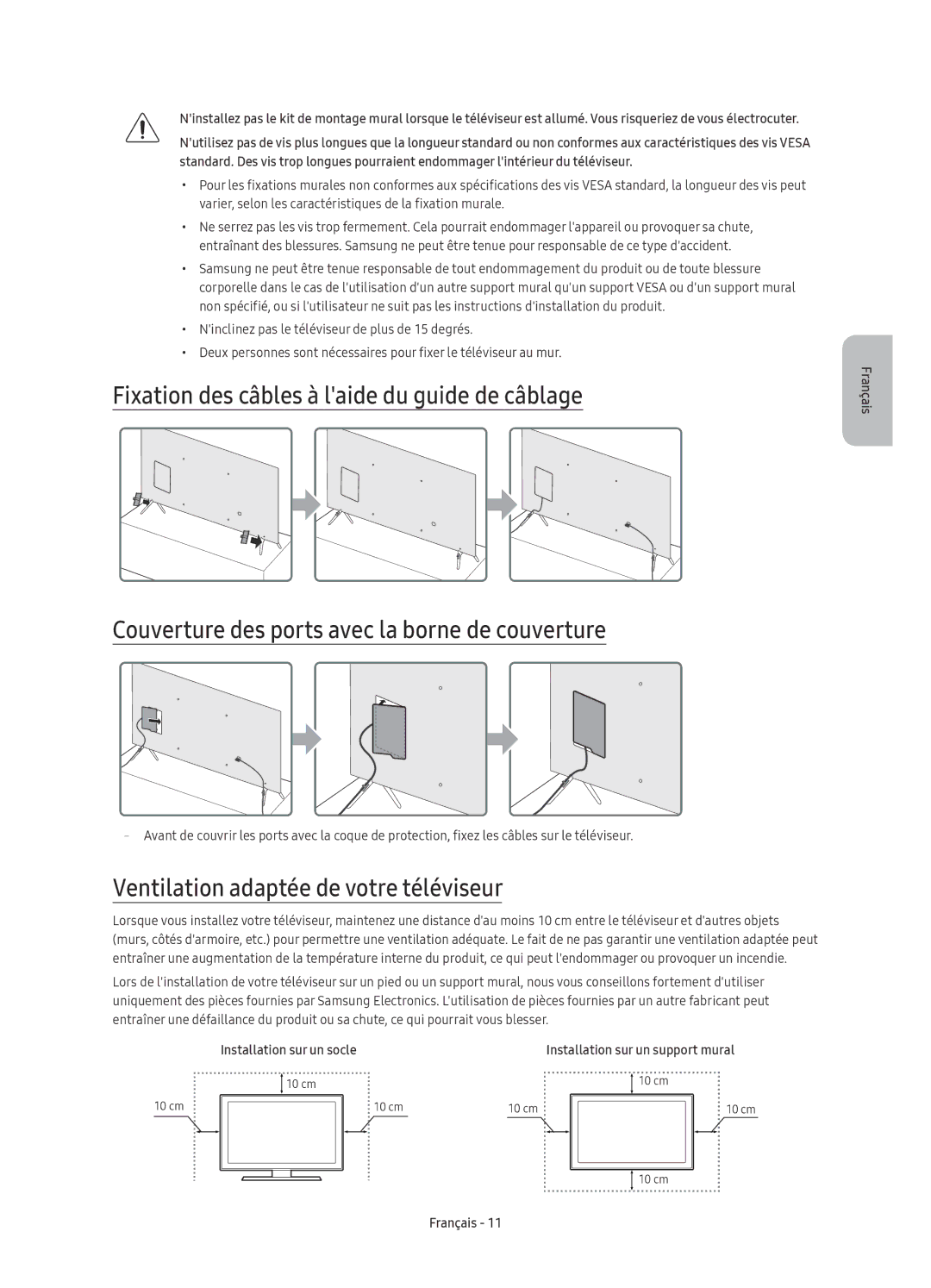 Samsung UE55KS7080UXZG, UE49KS7090UXZG, UE60KS7090UXZG, UE65KS7090UXZG manual Ventilation adaptée de votre téléviseur 