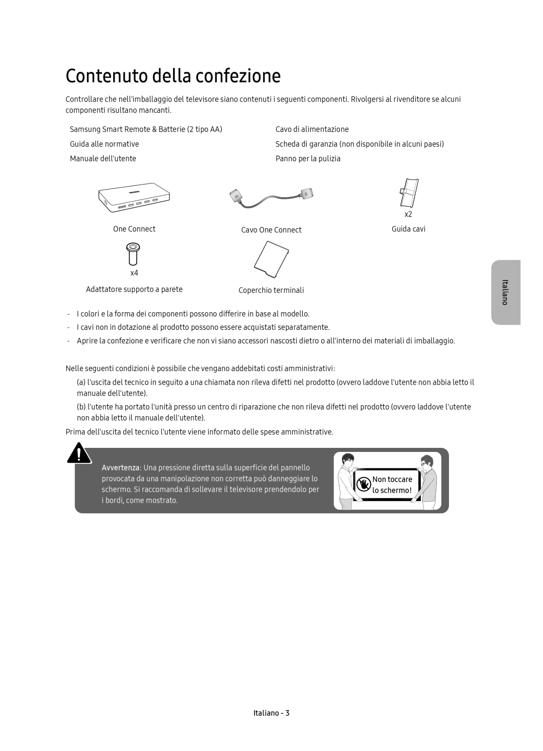 Samsung UE49KS7080UXZG, UE49KS7090UXZG, UE60KS7090UXZG, UE65KS7090UXZG, UE55KS7090UXZG manual Contenuto della confezione 