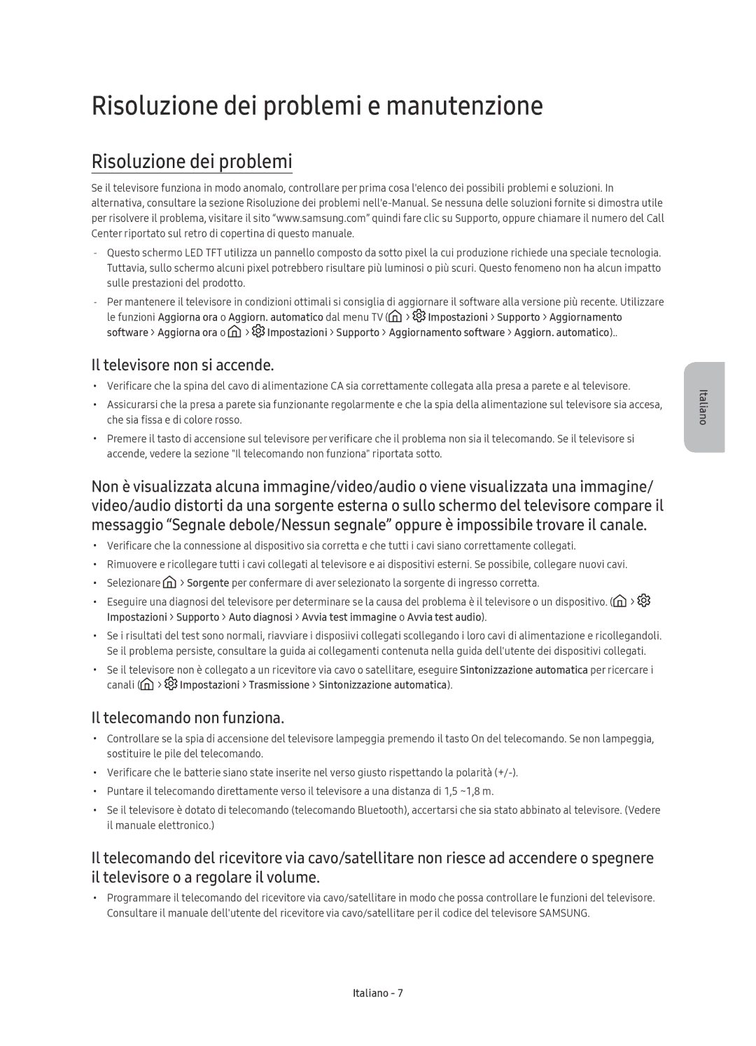 Samsung UE60KS7090UXZG Risoluzione dei problemi e manutenzione, Il televisore non si accende, Il telecomando non funziona 