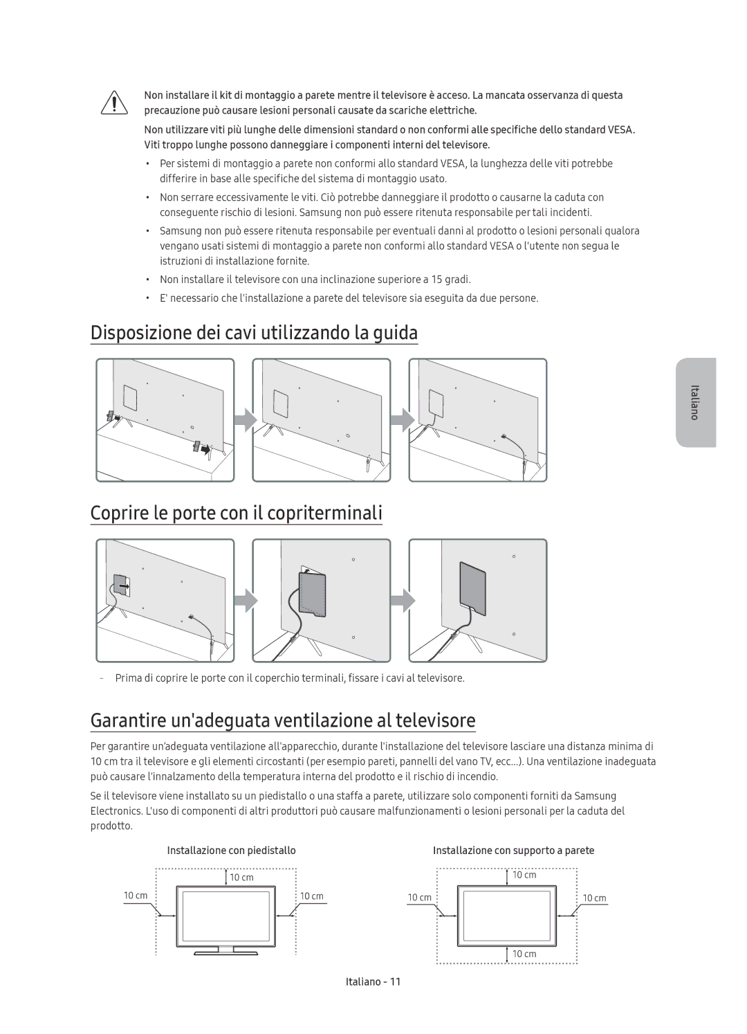 Samsung UE49KS7080UXZG, UE49KS7090UXZG Disposizione dei cavi utilizzando la guida, Coprire le porte con il copriterminali 