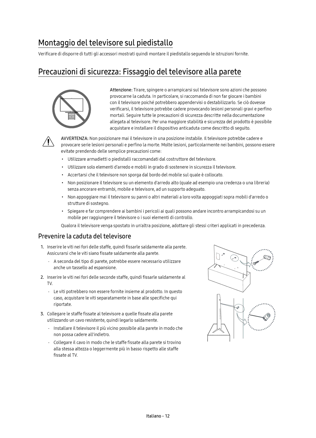 Samsung UE65KS7080UXZG, UE49KS7090UXZG manual Montaggio del televisore sul piedistallo, Prevenire la caduta del televisore 