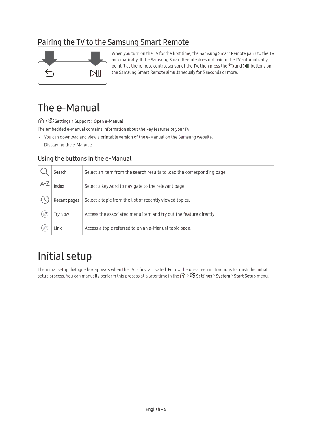 Samsung UE65KS7080UXZG, UE49KS7090UXZG, UE60KS7090UXZG E-Manual, Initial setup, Pairing the TV to the Samsung Smart Remote 