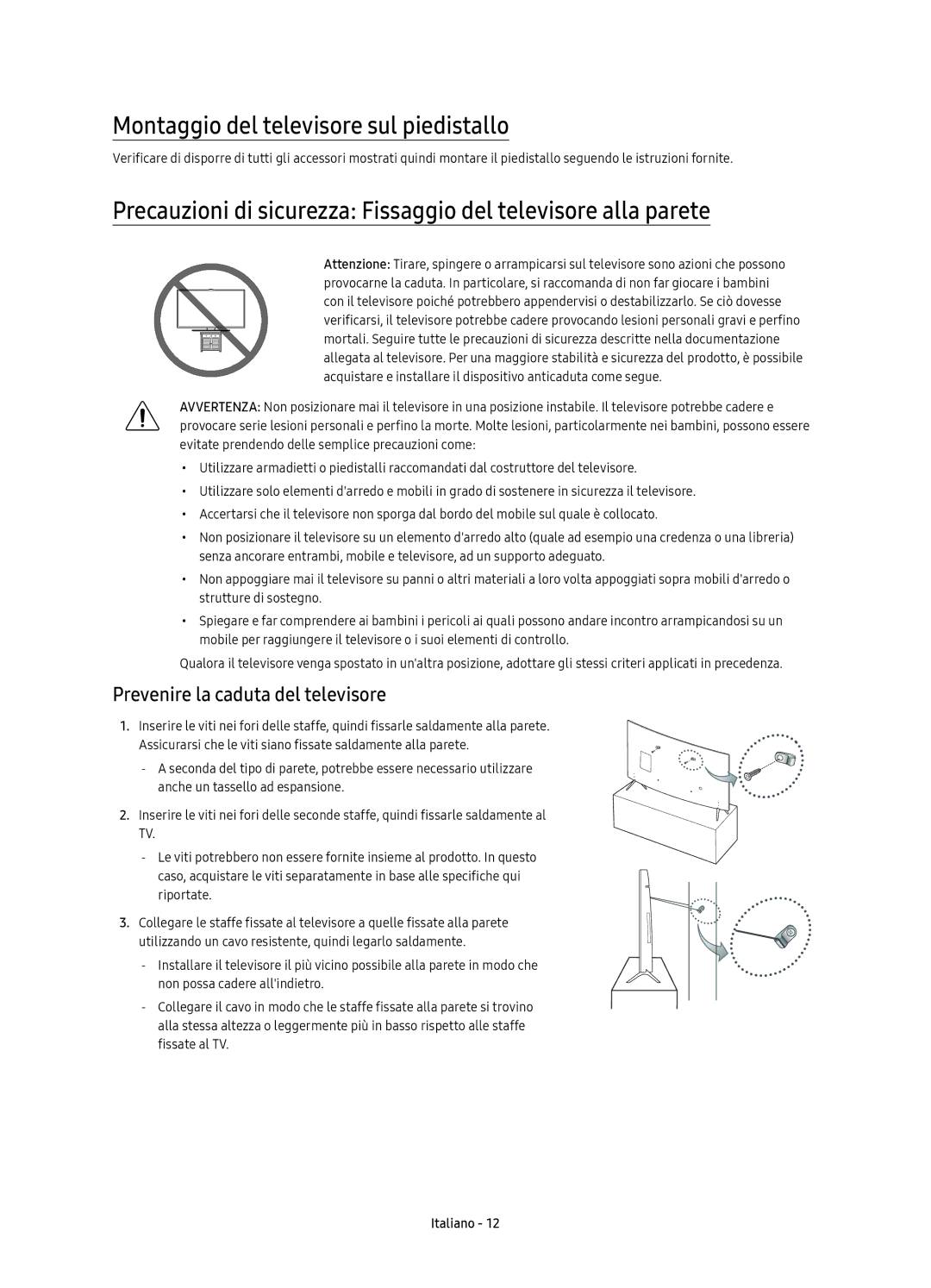 Samsung UE55KS7500UXZT, UE49KS7500UXZT manual Montaggio del televisore sul piedistallo, Prevenire la caduta del televisore 