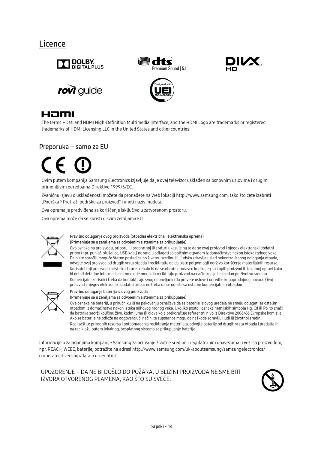 Samsung UE43KS7502UXXH, UE49KS7502UXXH, UE65KS7502UXXH, UE55KS7502UXXH, UE49KS7500SXXH, UE65KS7500SXXH, UE55KS7500SXXH Licence 