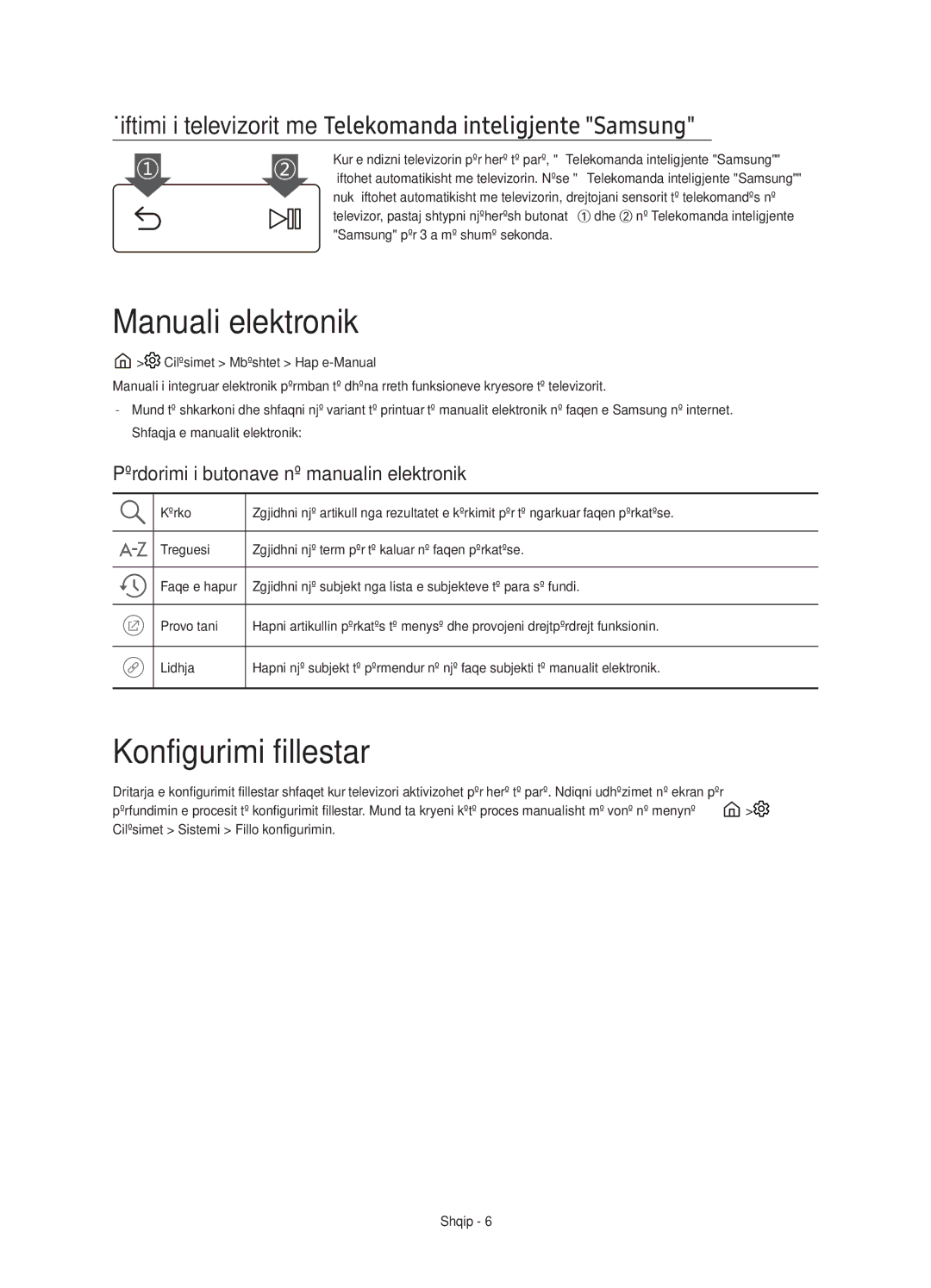 Samsung UE55KS7502UXXH Manuali elektronik, Konfigurimi fillestar, Përdorimi i butonave në manualin elektronik 