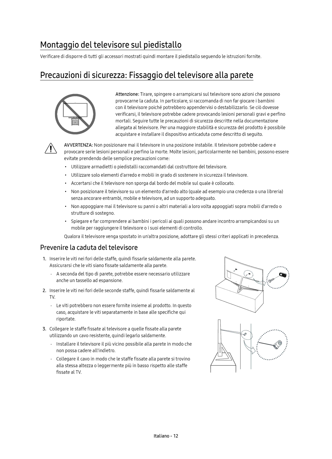 Samsung UE55KS9000TXZT, UE49KS9000TXZT manual Montaggio del televisore sul piedistallo, Prevenire la caduta del televisore 