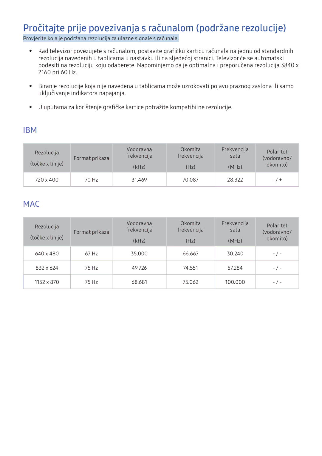 Samsung UE55KS9002TXXH, UE49KS9002TXXH, UE49KS7502UXXH, UE65KS7502UXXH manual Pri 60 Hz, Uključivanje indikatora napajanja 