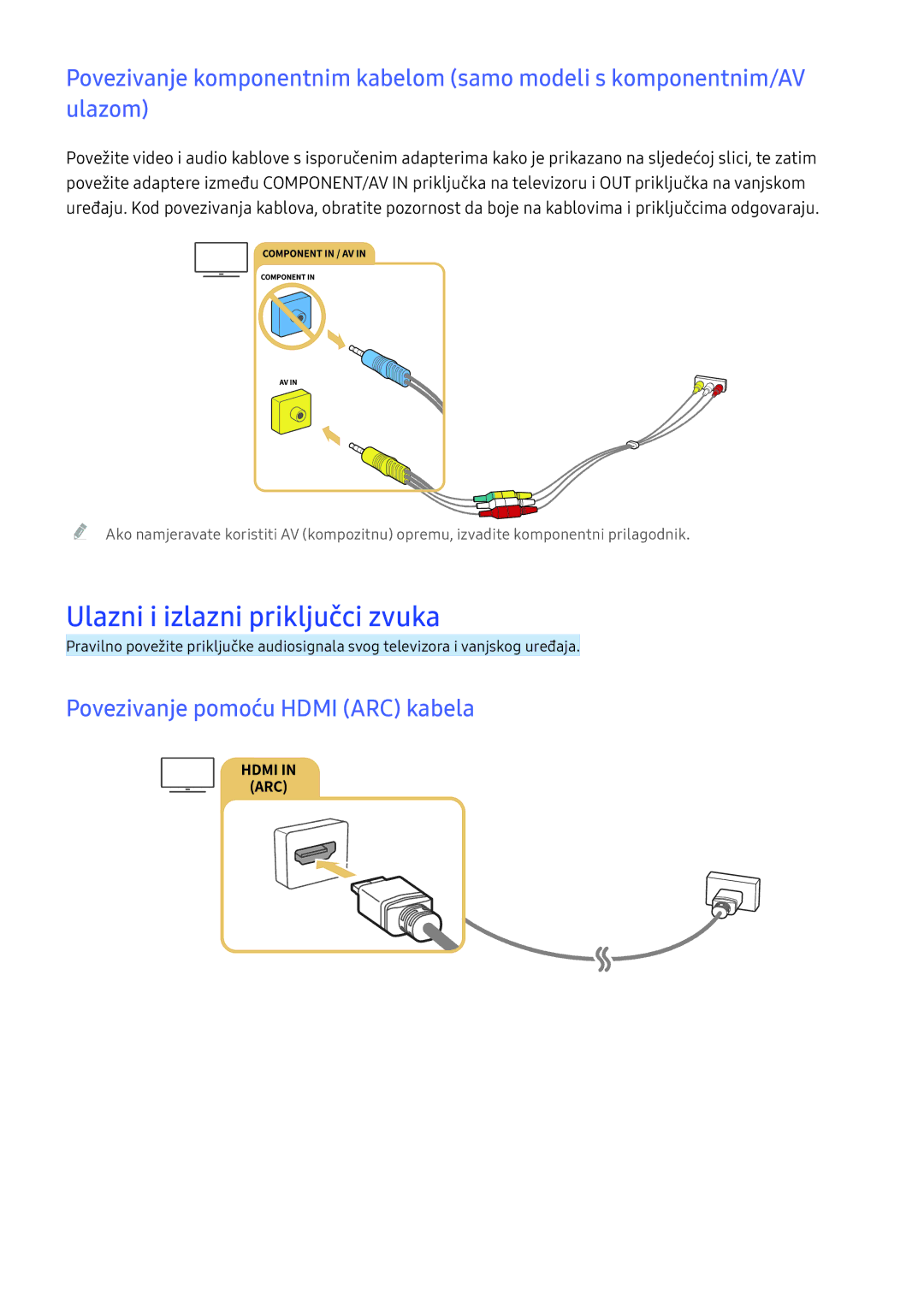 Samsung UE43KU6512UXXH, UE49KS9002TXXH manual Ulazni i izlazni priključci zvuka, Povezivanje pomoću Hdmi ARC kabela 