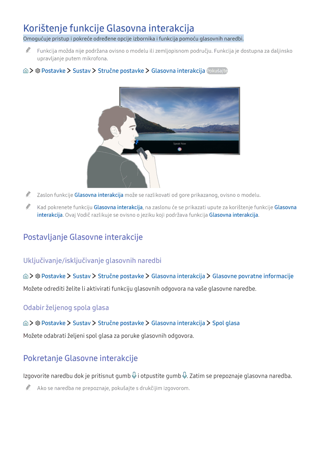 Samsung UE43KS7502UXXH, UE49KS9002TXXH manual Korištenje funkcije Glasovna interakcija, Pokretanje Glasovne interakcije 
