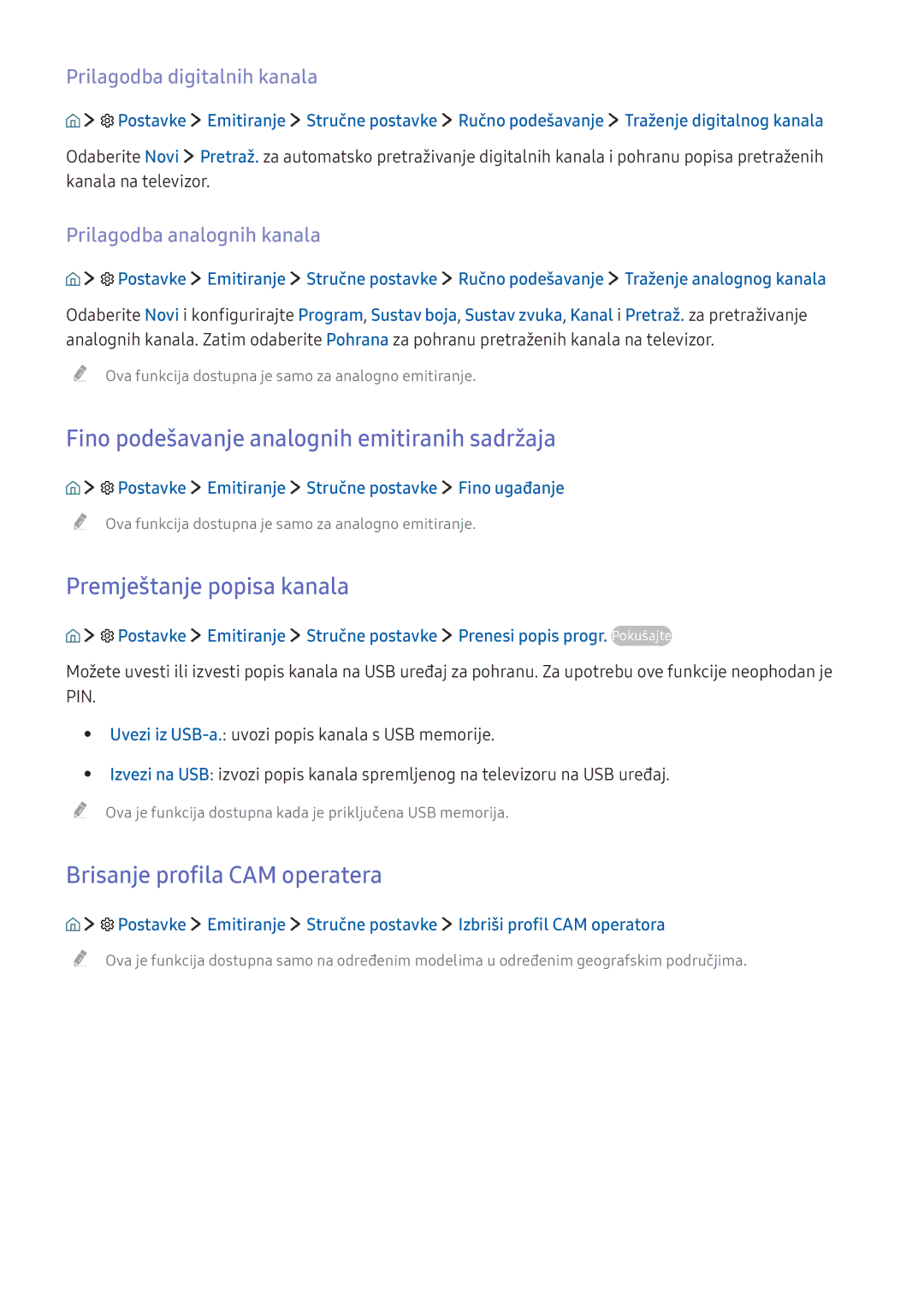 Samsung UE55KU6072UXXH, UE49KS9002TXXH manual Fino podešavanje analognih emitiranih sadržaja, Premještanje popisa kanala 