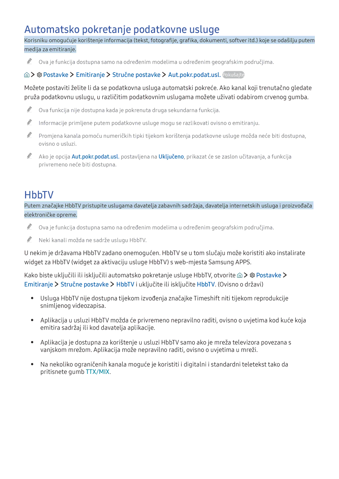 Samsung UE43KU6402UXXH manual Automatsko pokretanje podatkovne usluge, HbbTV, Emitira sadržaj ili kod davatelja aplikacije 