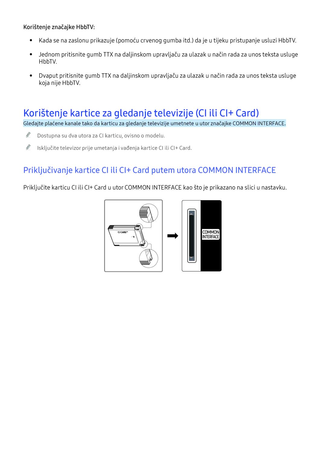 Samsung UE55KS7002UXXH, UE49KS9002TXXH manual Korištenje kartice za gledanje televizije CI ili CI+ Card, Koja nije HbbTV 