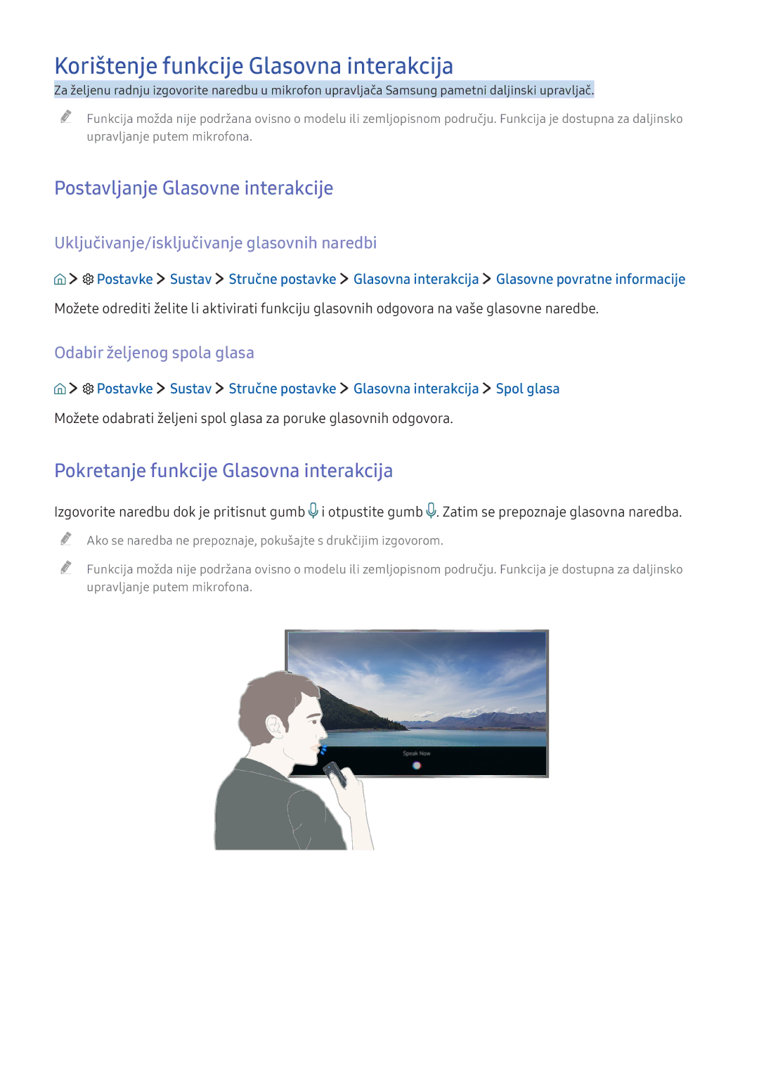 Samsung UE55KU6072UXXH, UE49KS9002TXXH manual Korištenje funkcije Glasovna interakcija, Postavljanje Glasovne interakcije 