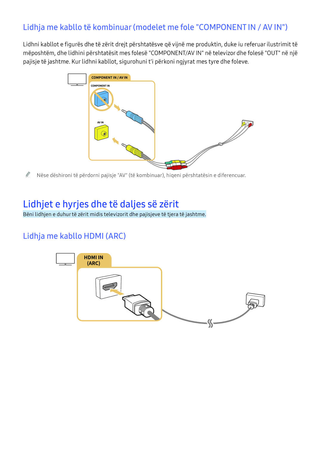 Samsung UE78KU6502UXXH, UE49KS9002TXXH, UE65KS7502UXXH Lidhjet e hyrjes dhe të daljes së zërit, Lidhja me kabllo Hdmi ARC 