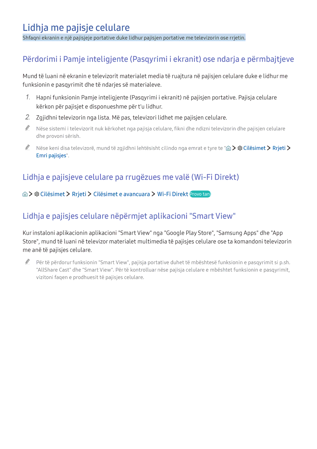 Samsung UE55KU6512UXXH manual Lidhja me pajisje celulare, Lidhja e pajisjes celulare nëpërmjet aplikacioni Smart View 