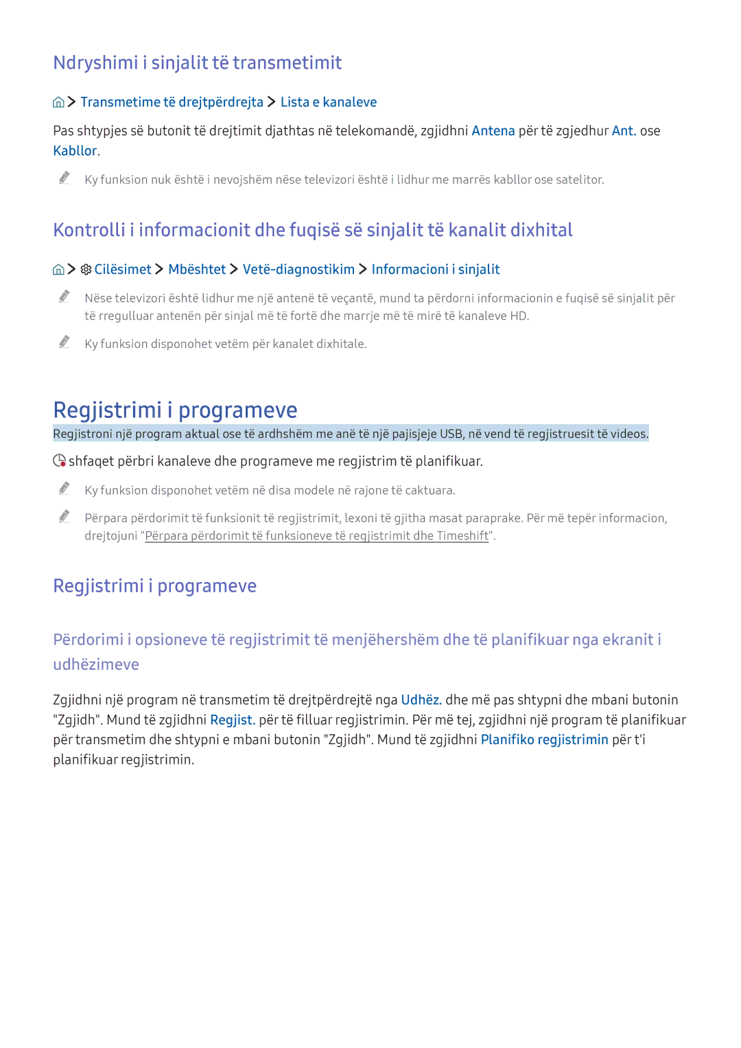 Samsung UE43KU6072UXXH, UE49KS9002TXXH, UE65KS7502UXXH manual Regjistrimi i programeve, Ndryshimi i sinjalit të transmetimit 