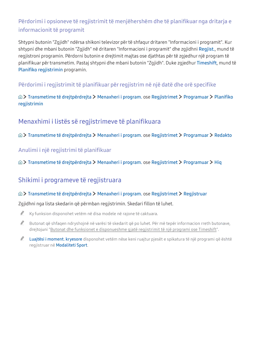 Samsung UE55KS8002TXXH manual Menaxhimi i listës së regjistrimeve të planifikuara, Shikimi i programeve të regjistruara 