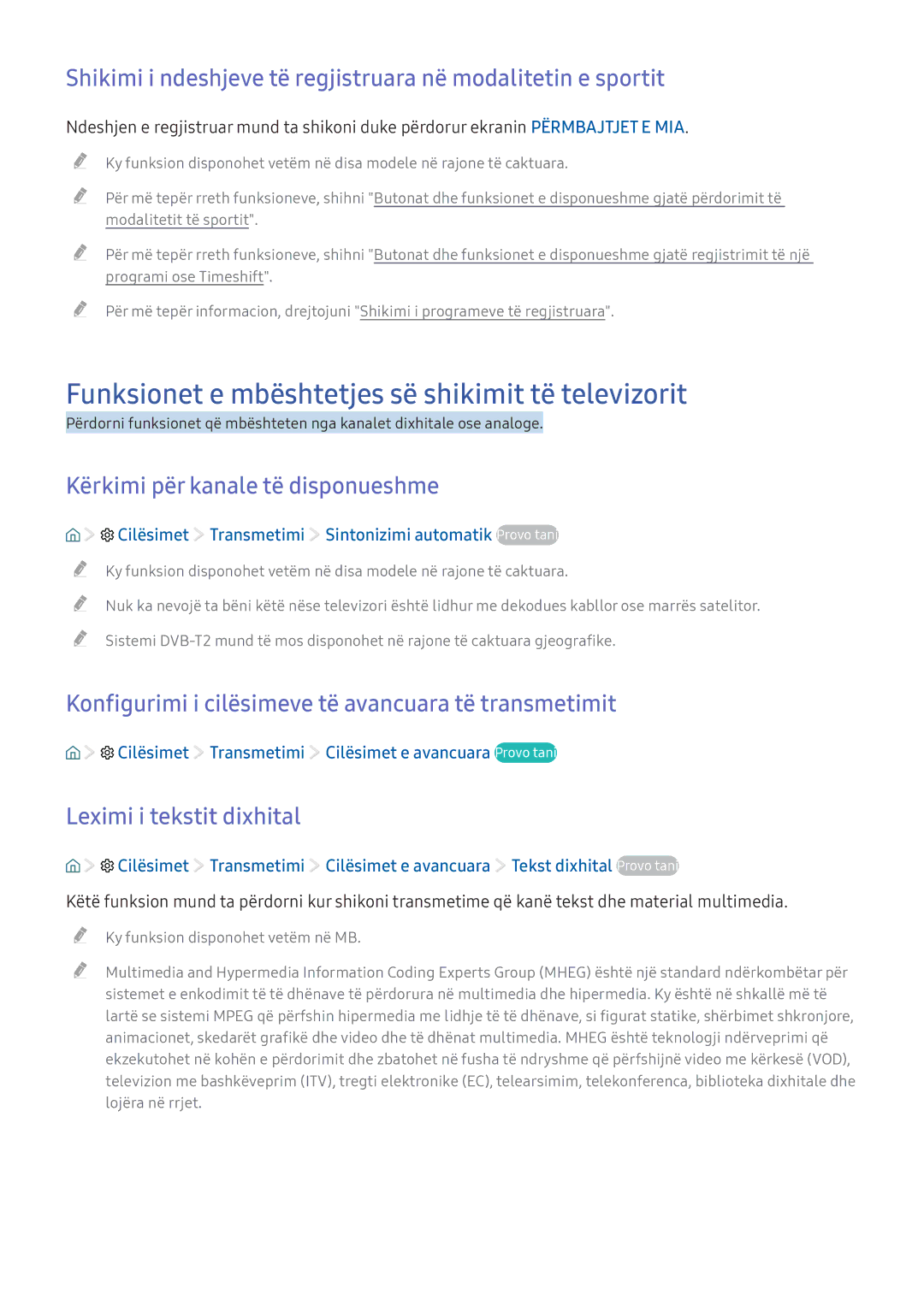 Samsung UE60KU6072UXXH manual Funksionet e mbështetjes së shikimit të televizorit, Kërkimi për kanale të disponueshme 