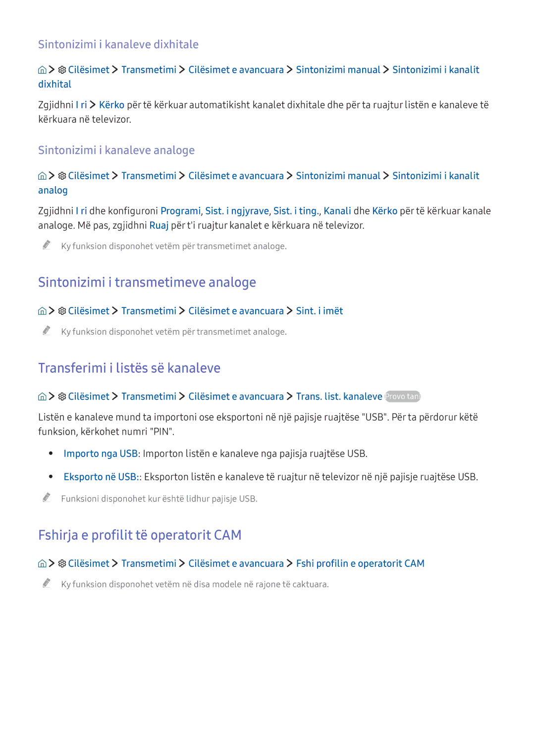 Samsung UE43KU6512UXXH, UE49KS9002TXXH manual Sintonizimi i transmetimeve analoge, Transferimi i listës së kanaleve 