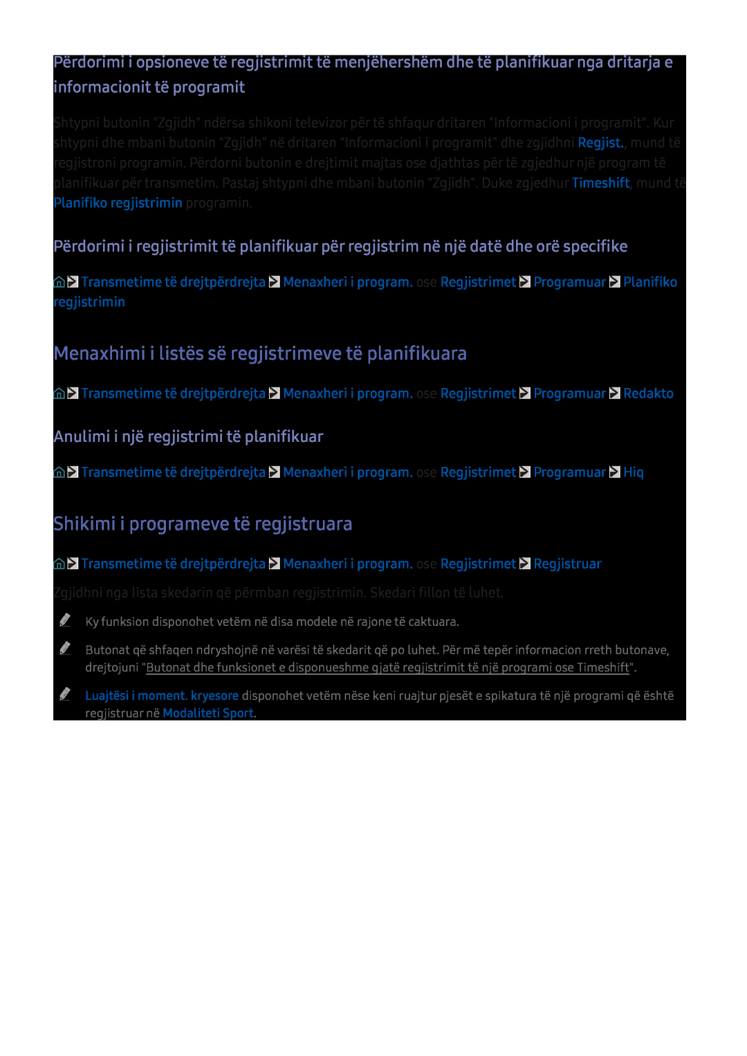 Samsung UE55KS8002TXXH manual Menaxhimi i listës së regjistrimeve të planifikuara, Shikimi i programeve të regjistruara 