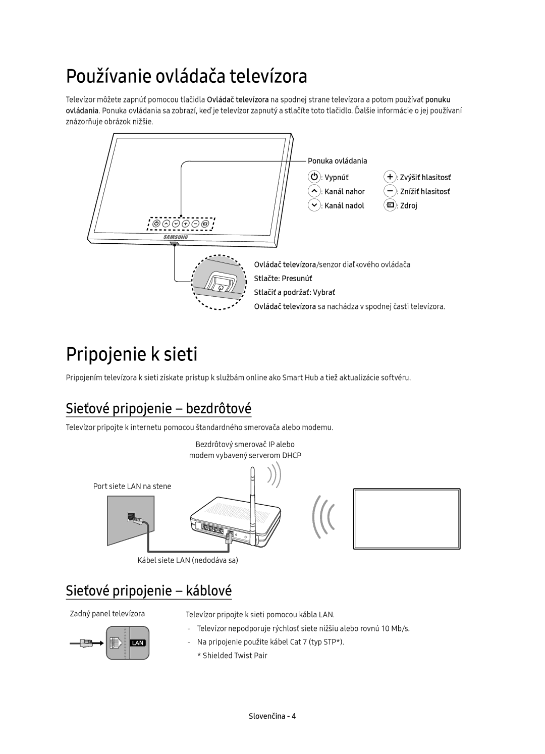 Samsung UE65KS9002TXXH, UE49KS9002TXXH Používanie ovládača televízora, Pripojenie k sieti, Sieťové pripojenie bezdrôtové 