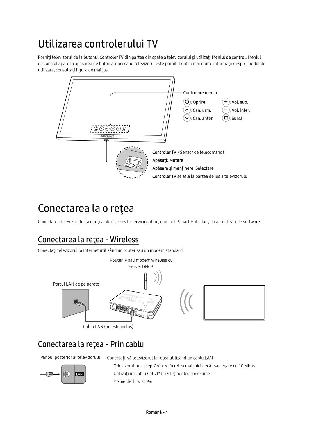 Samsung UE49KS9000LXXN, UE49KS9002TXXH Utilizarea controlerului TV, Conectarea la o reţea, Conectarea la reţea Wireless 