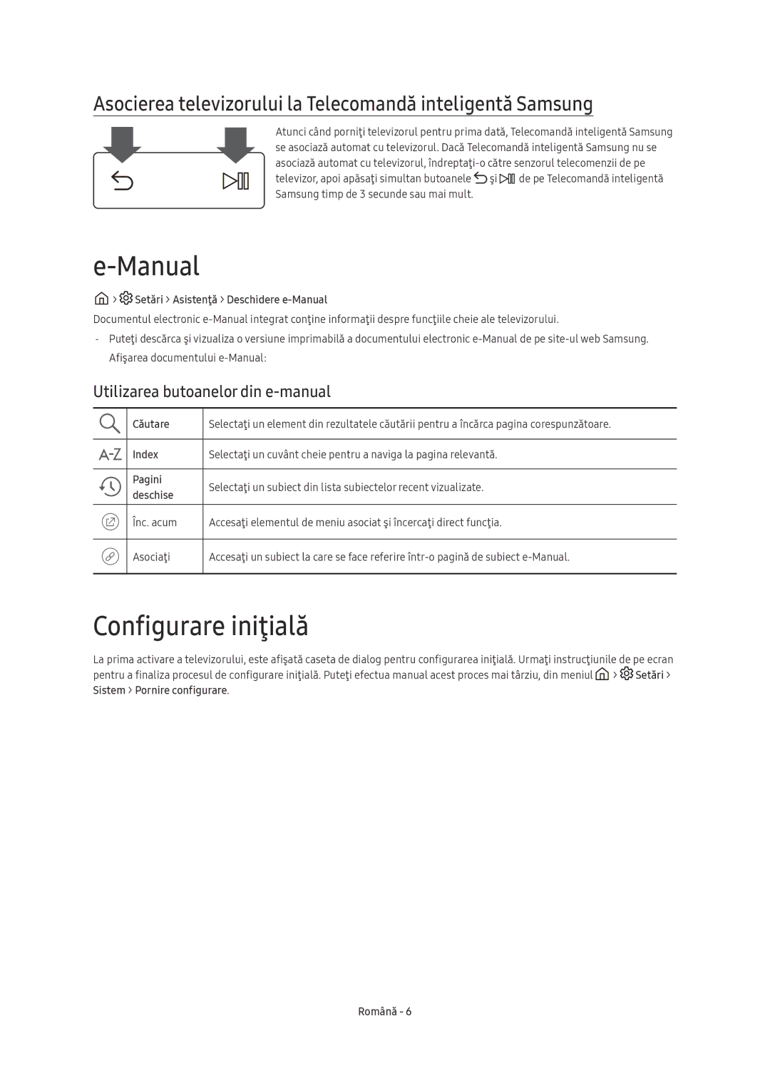 Samsung UE55KS9000LXXN manual Manual, Configurare iniţială, Asocierea televizorului la Telecomandă inteligentă Samsung 