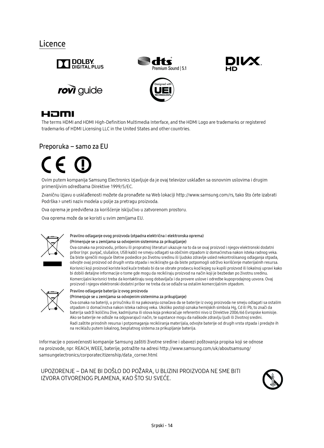 Samsung UE49KS9000LXXN, UE49KS9002TXXH, UE65KS9000LXXH, UE55KS9000LXXH, UE49KS9000LXXH, UE65KS9000LXXN, UE55KS9002TXXH Licence 