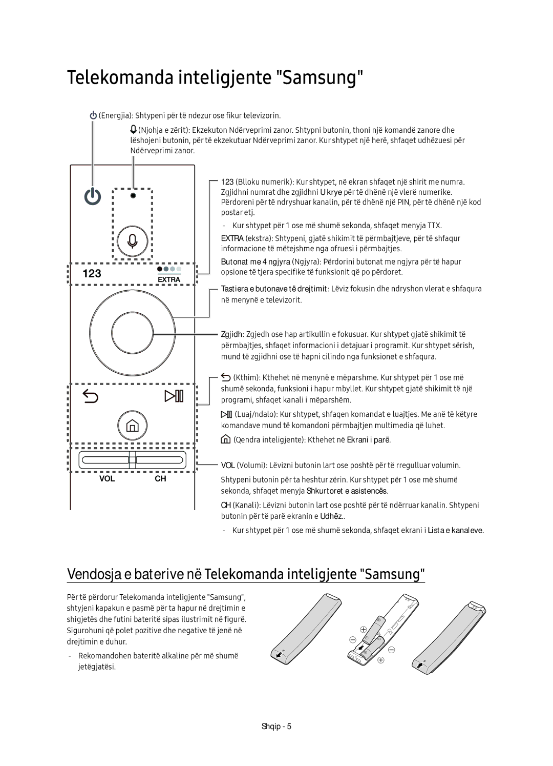 Samsung UE65KS9000LXXH, UE49KS9002TXXH, UE55KS9000LXXH manual Vendosja e baterive në Telekomanda inteligjente Samsung 