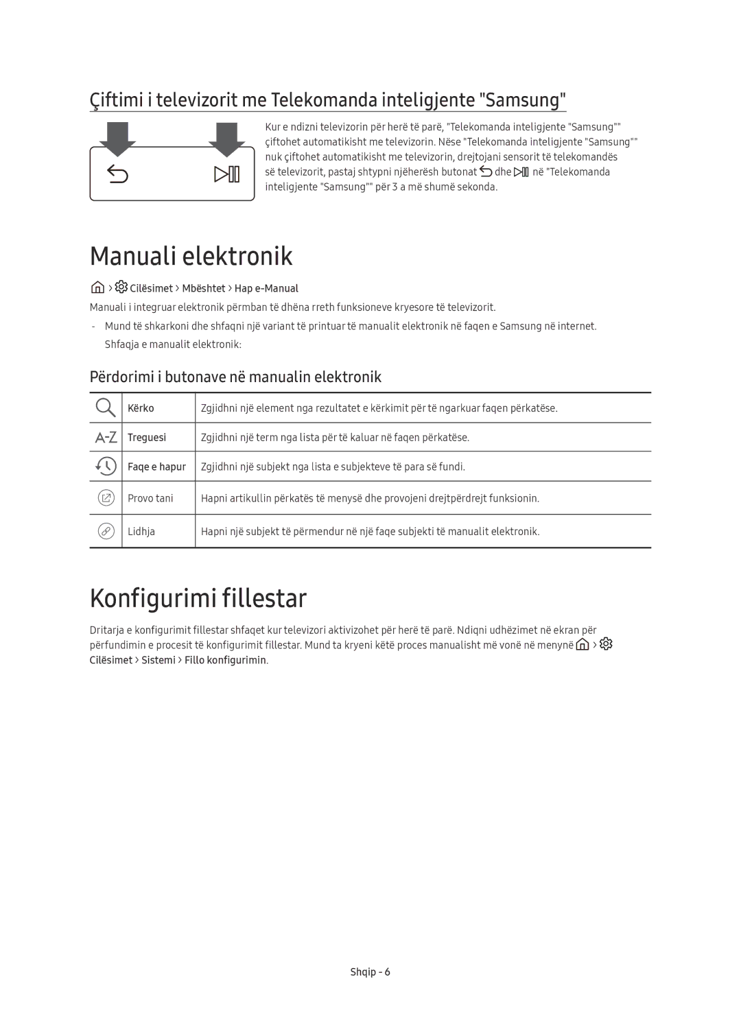 Samsung UE55KS9000LXXH Manuali elektronik, Konfigurimi fillestar, Përdorimi i butonave në manualin elektronik 