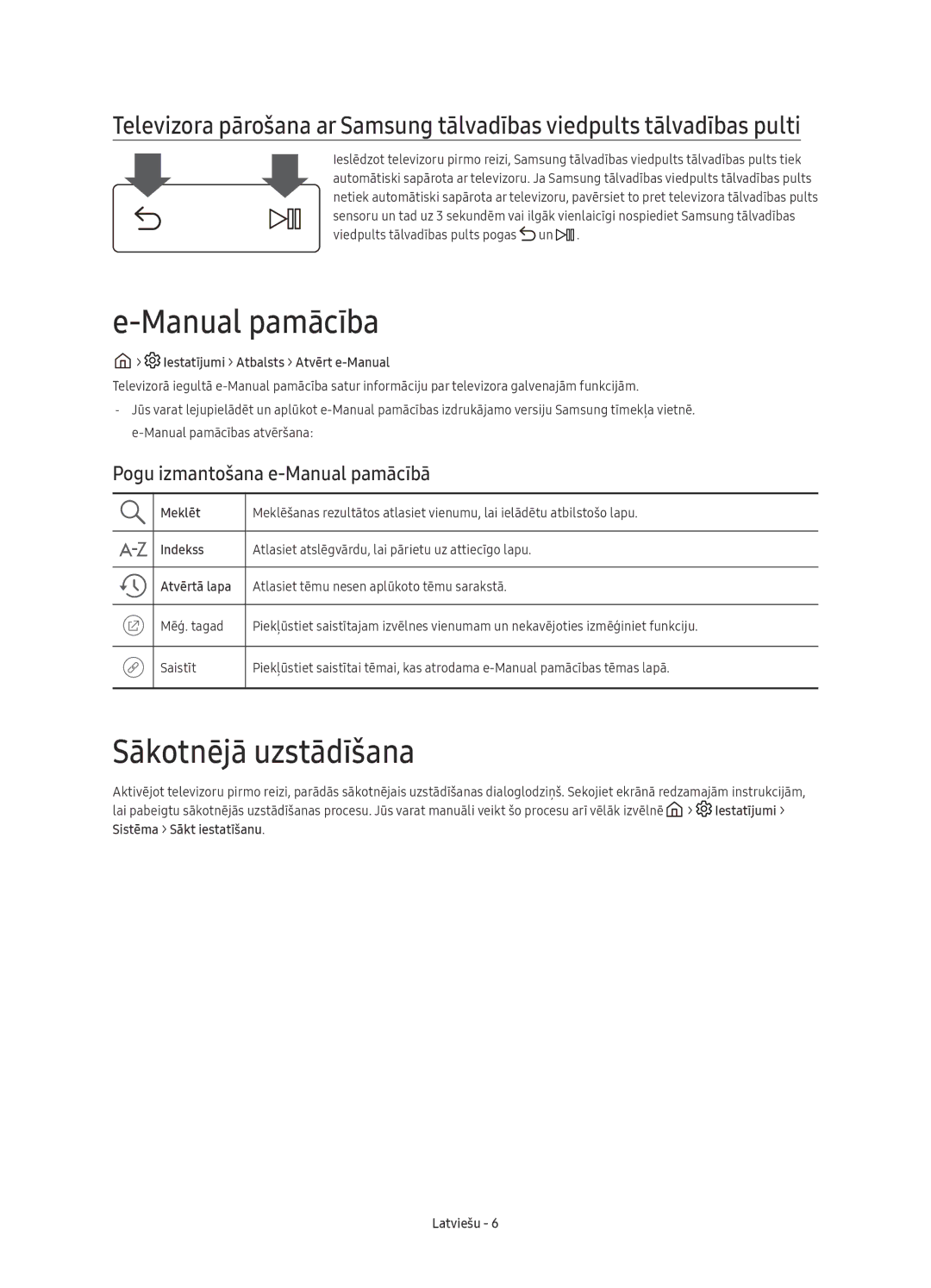 Samsung UE49KS9000LXXN, UE49KS9002TXXH manual Manual pamācība, Sākotnējā uzstādīšana, Pogu izmantošana e-Manual pamācībā 