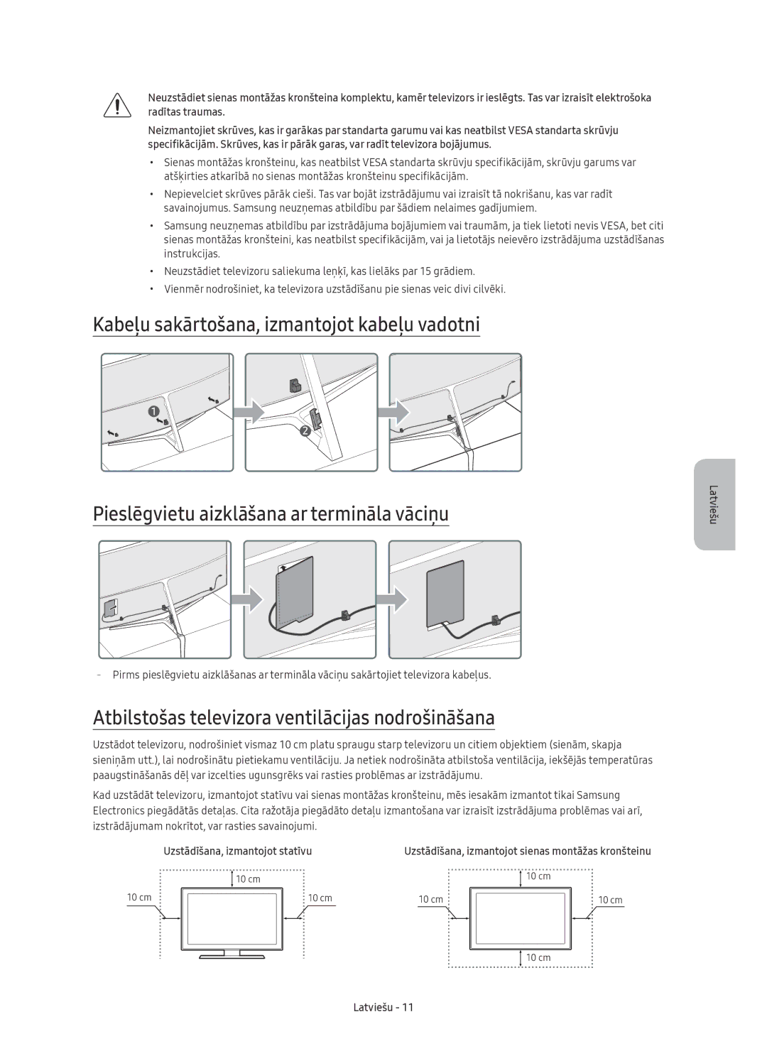 Samsung UE65KS9000LXXH, UE49KS9002TXXH Atbilstošas televizora ventilācijas nodrošināšana, Uzstādīšana, izmantojot statīvu 