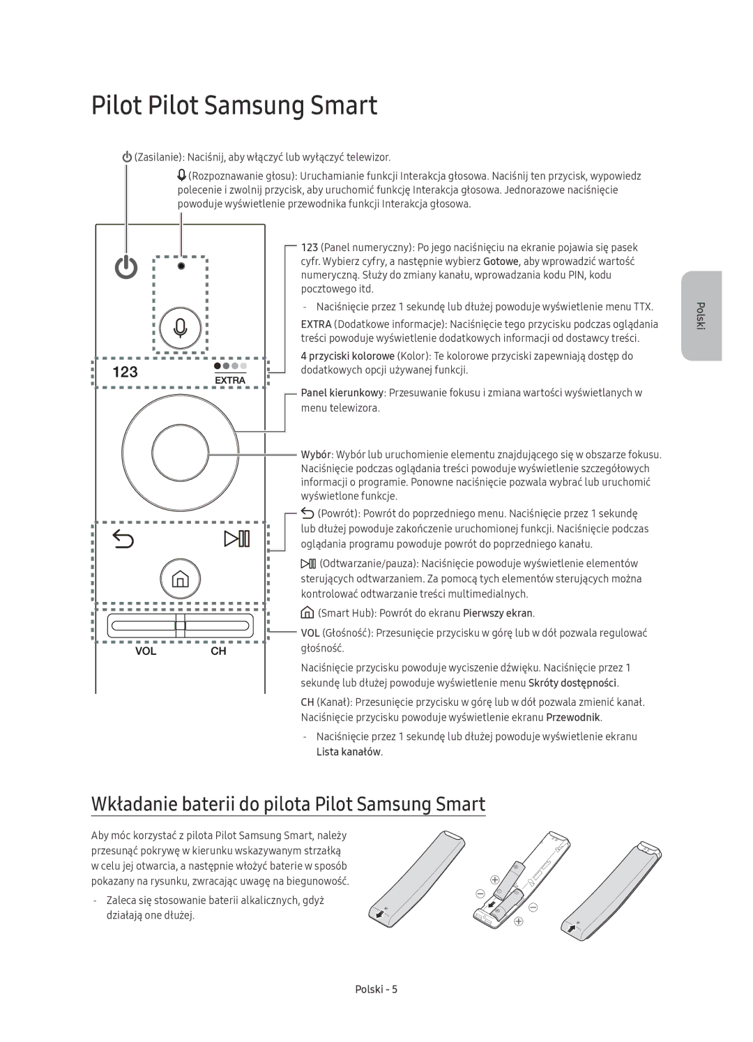 Samsung UE78KS9000LXXH manual Pilot Pilot Samsung Smart, Wkładanie baterii do pilota Pilot Samsung Smart, Lista kanałów 