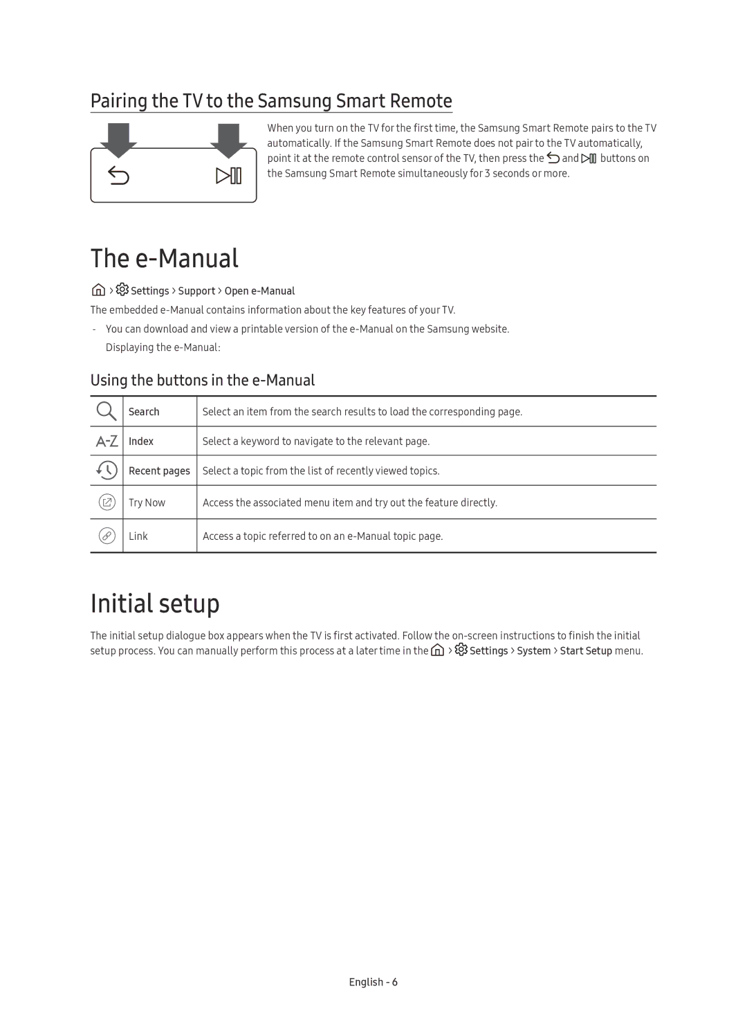 Samsung UE65KS9002TXXH, UE49KS9002TXXH, UE65KS9000LXXH E-Manual, Initial setup, Pairing the TV to the Samsung Smart Remote 