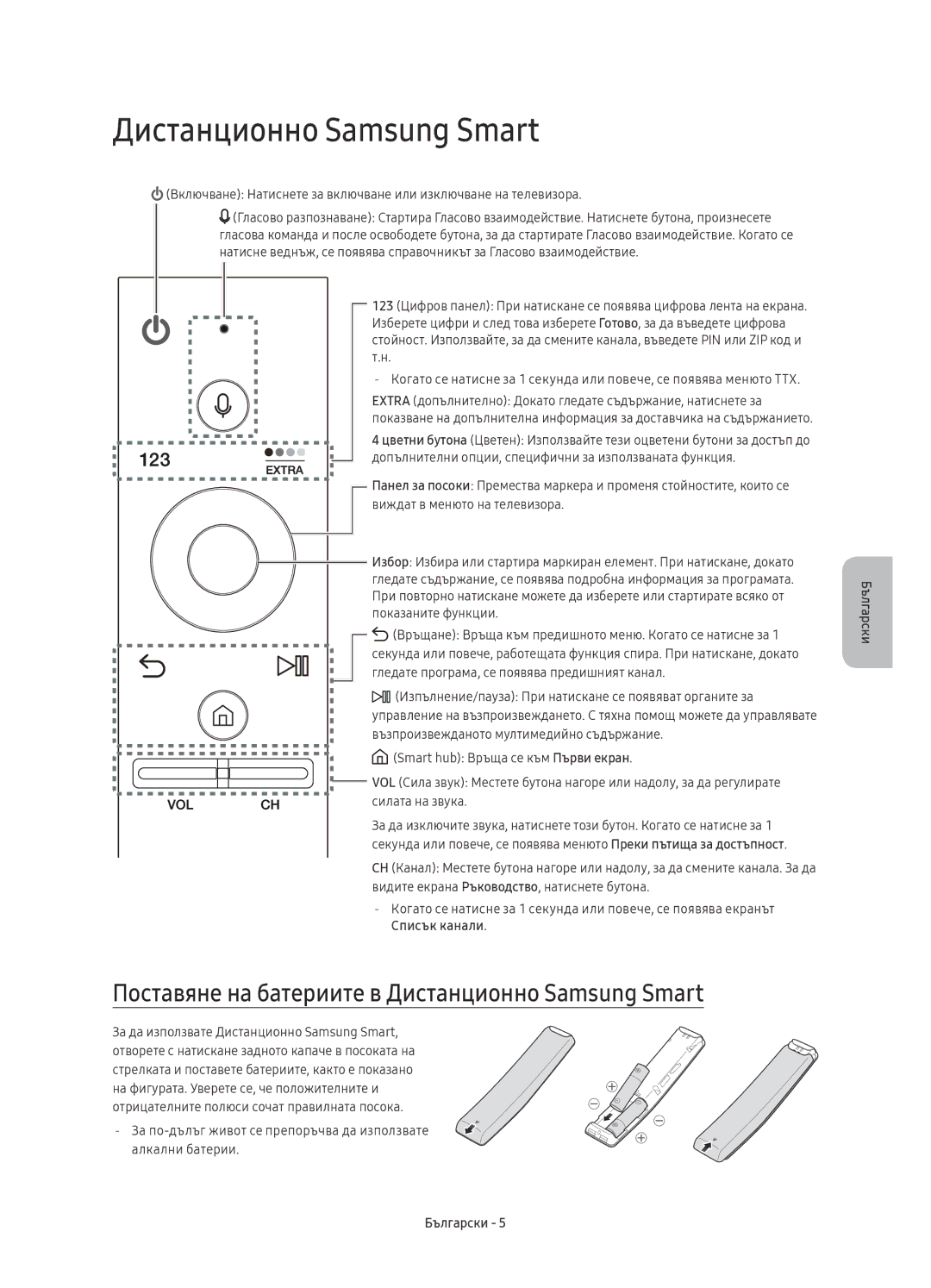 Samsung UE65KS9000LXXH, UE49KS9002TXXH, UE55KS9000LXXH manual Поставяне на батериите в Дистанционно Samsung Smart 