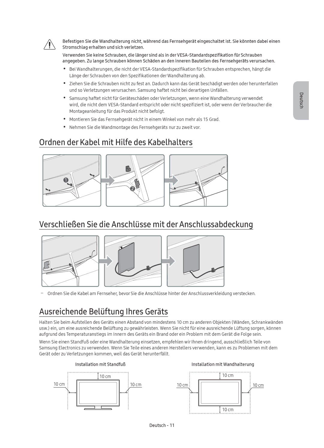 Samsung UE65KS9080TXZG, UE49KS9090TXZG, UE55KS9080TXZG, UE78KS9090TXZG, UE65KS9090TXZG Ausreichende Belüftung Ihres Geräts 