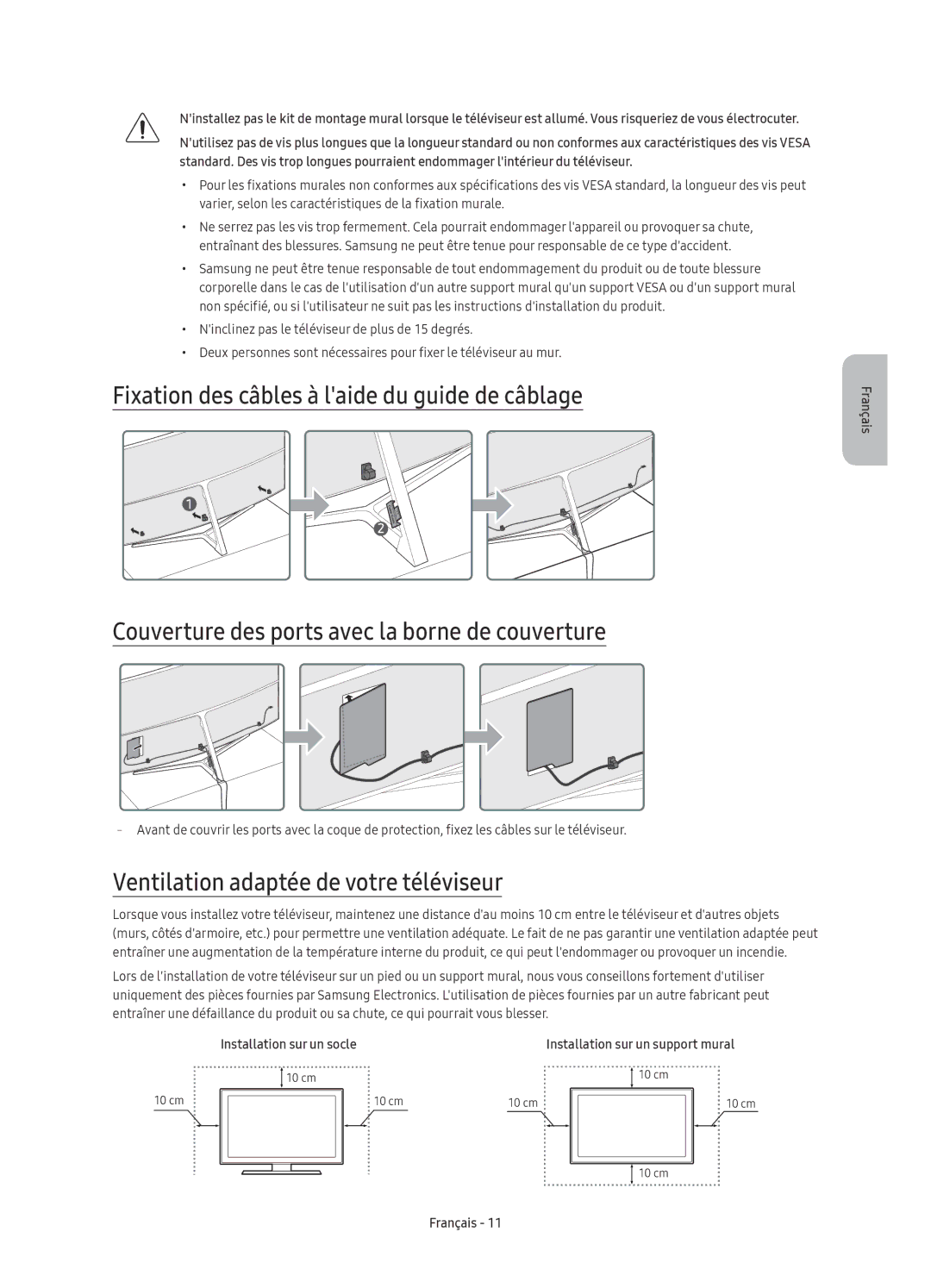 Samsung UE78KS9080TXZG, UE49KS9090TXZG, UE65KS9080TXZG, UE55KS9080TXZG manual Ventilation adaptée de votre téléviseur 