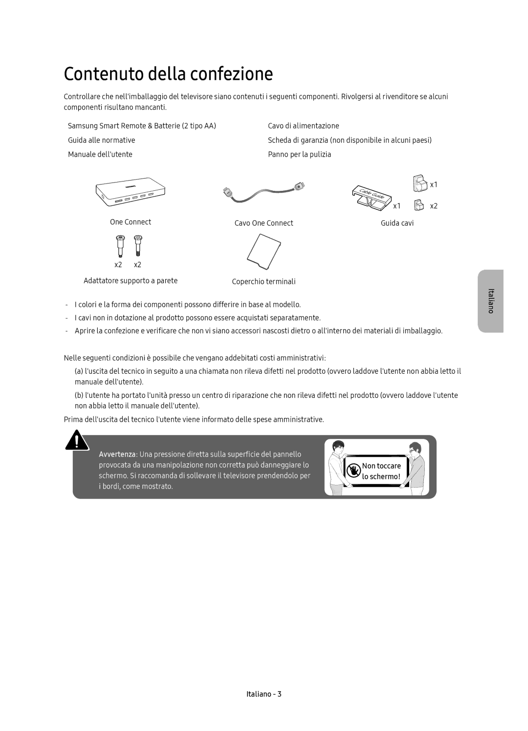 Samsung UE55KS9090TXZG, UE49KS9090TXZG, UE65KS9080TXZG, UE55KS9080TXZG, UE78KS9090TXZG manual Contenuto della confezione 