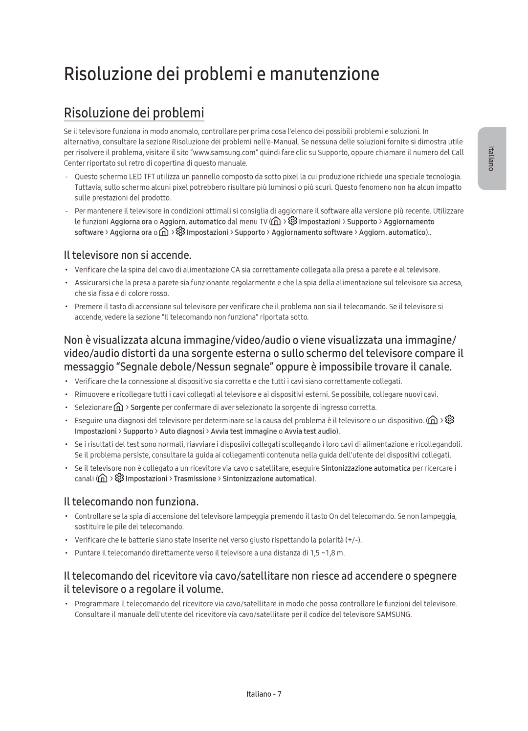 Samsung UE55KU6100KXZT Risoluzione dei problemi e manutenzione, Il televisore non si accende, Il telecomando non funziona 