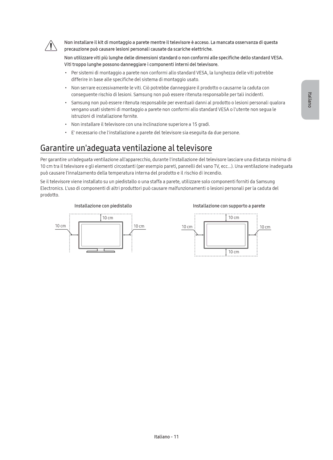 Samsung UE55KU6100KXZT, UE49KU6100KXZT, UE40KU6100KXZT, UE65KU6100KXZT manual Garantire unadeguata ventilazione al televisore 