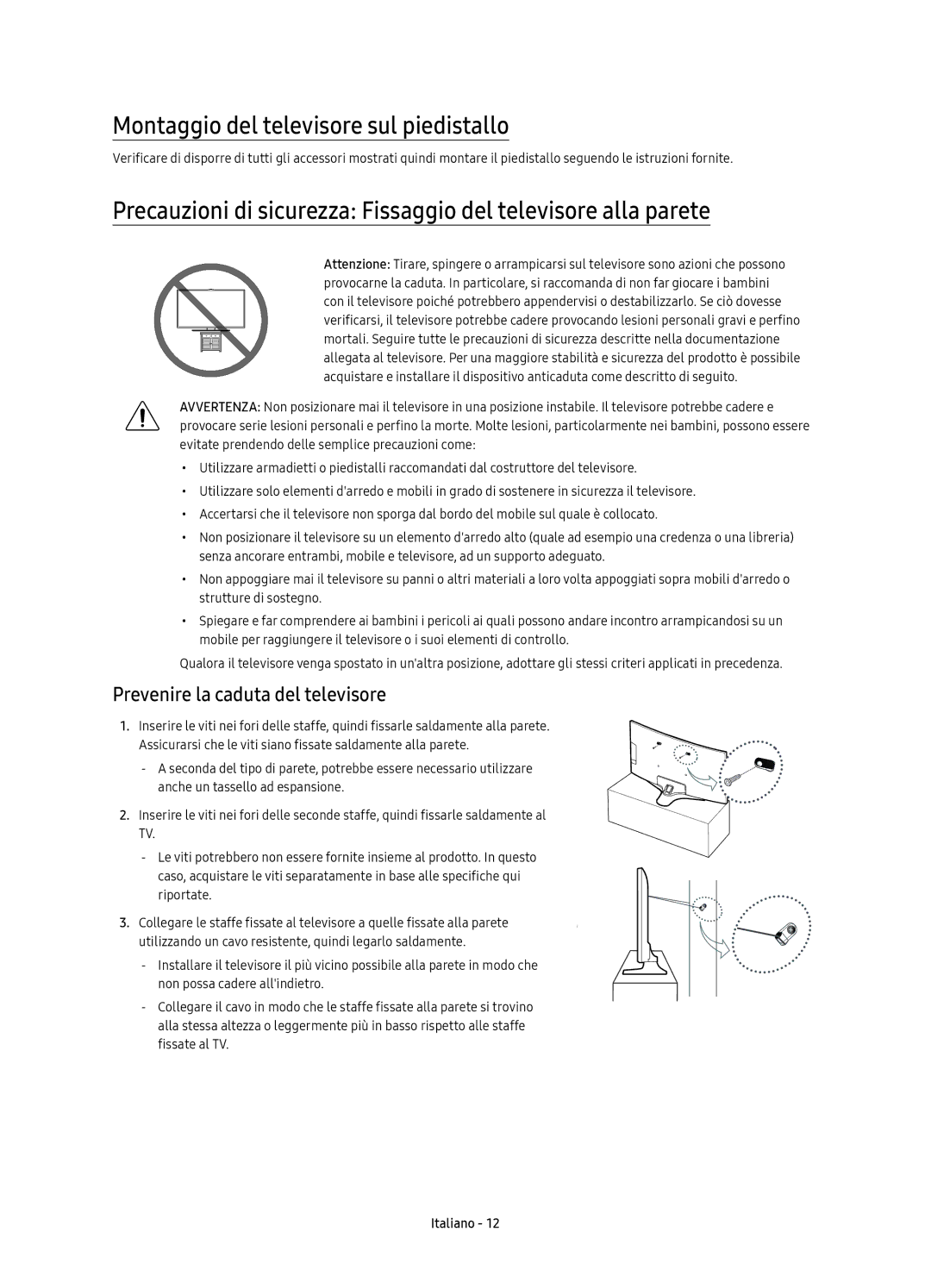 Samsung UE40KU6100KXZT, UE49KU6100KXZT manual Montaggio del televisore sul piedistallo, Prevenire la caduta del televisore 