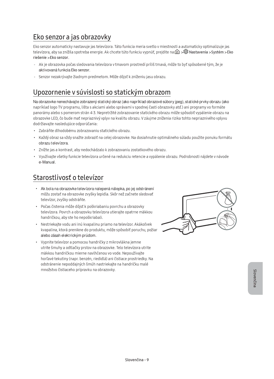 Samsung UE55KU6100WXXN, UE49KU6100WXXH manual Eko senzor a jas obrazovky, Upozornenie v súvislosti so statickým obrazom 