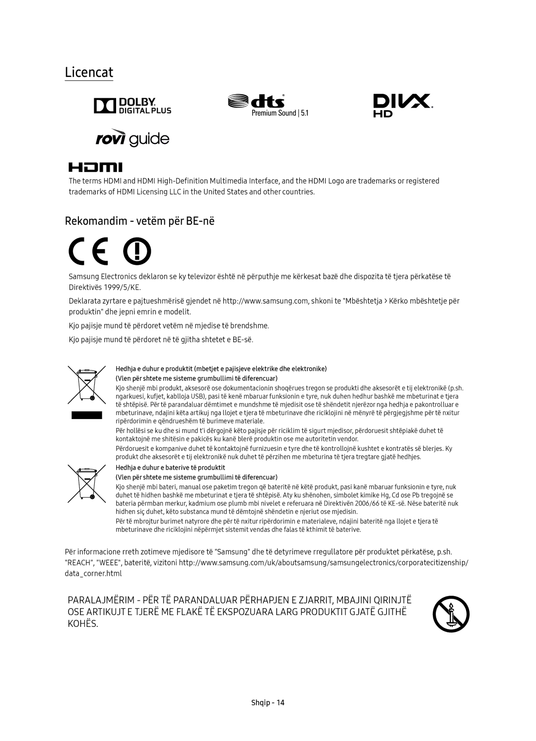 Samsung UE49KU6100WXXN, UE49KU6100WXXH, UE49KU6172UXXH, UE40KU6100WXXH, UE55KU6100WXXH Licencat, Rekomandim vetëm për BE-në 