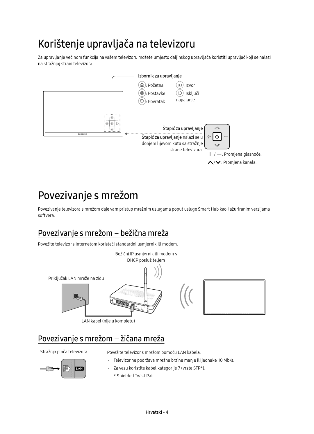 Samsung UE40KU6100WXXH, UE49KU6100WXXH manual Korištenje upravljača na televizoru, Povezivanje s mrežom bežična mreža 