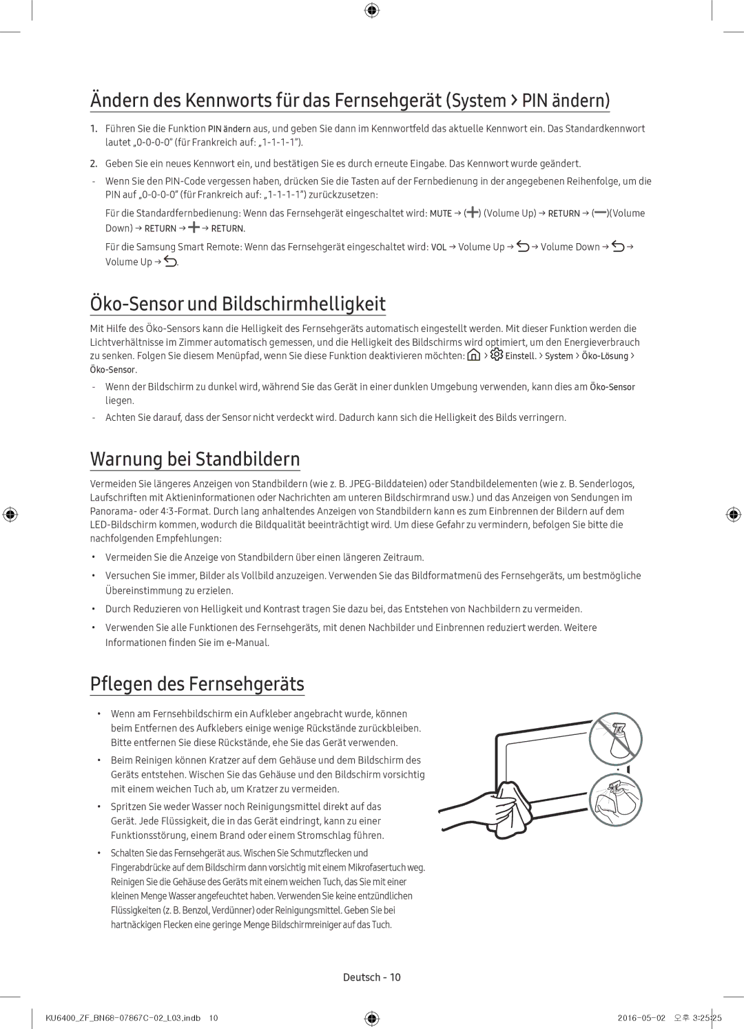 Samsung UE49KU6400UXZF Ändern des Kennworts für das Fernsehgerät System PIN ändern, Öko-Sensor und Bildschirmhelligkeit 