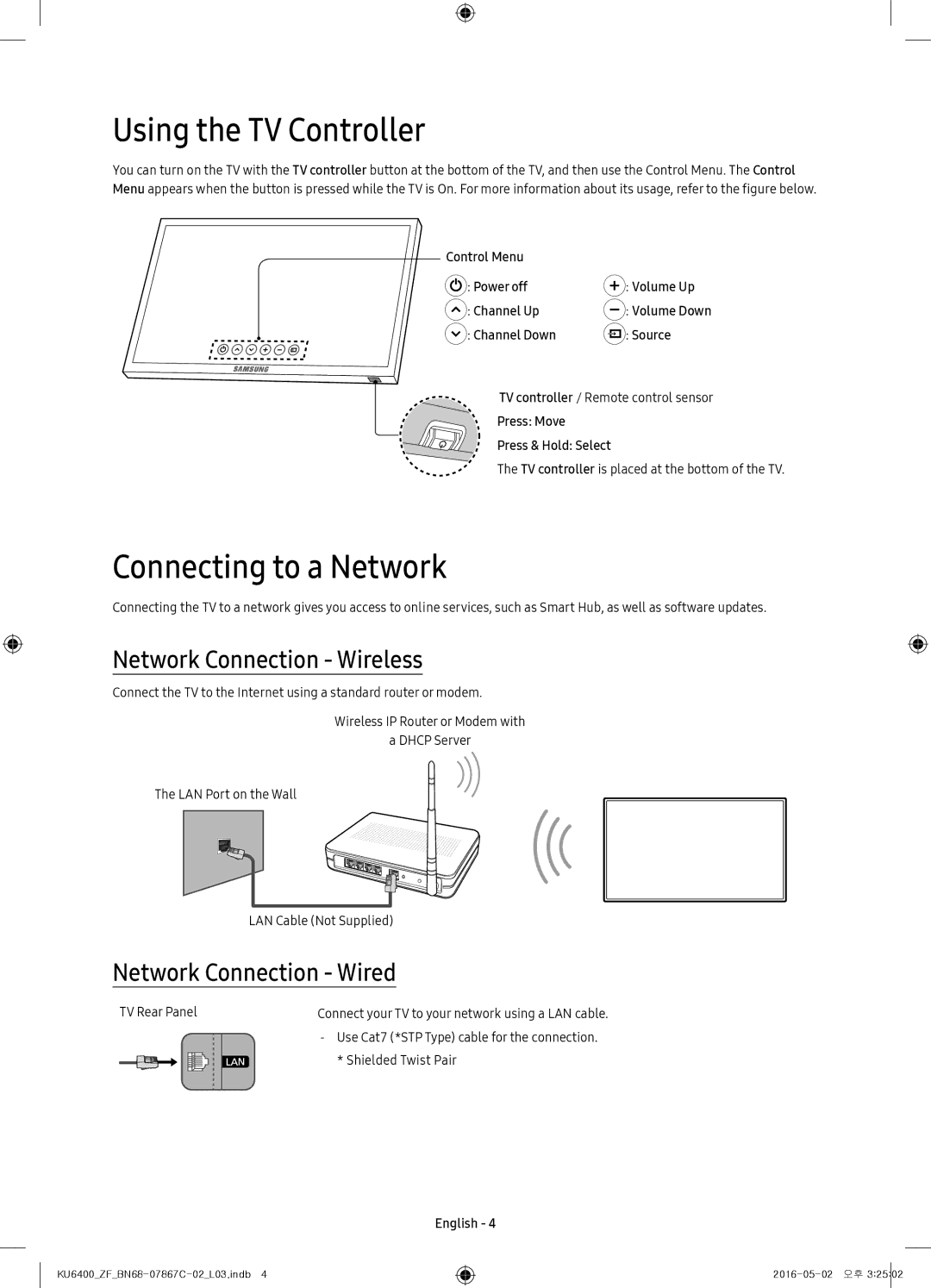 Samsung UE40KU6400UXZF, UE49KU6400UXXC manual Using the TV Controller, Connecting to a Network, Network Connection Wireless 