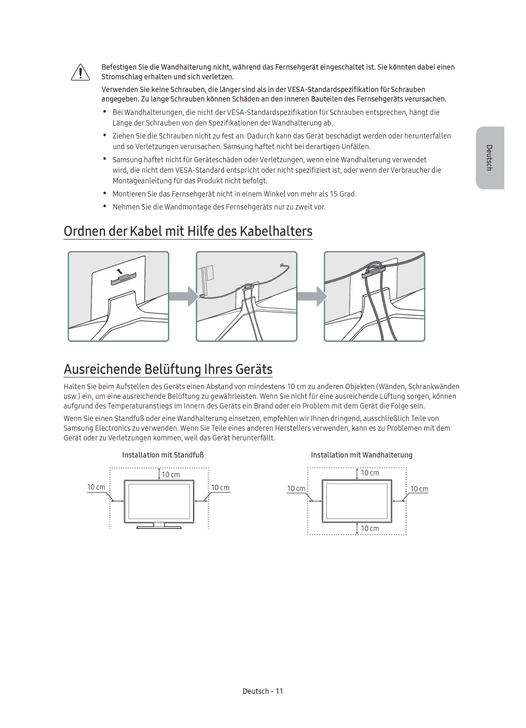 Samsung UE55KU6400UXXU, UE49KU6409UXZG, UE43KU6409UXZG, UE49KU6400UXXC, UE55KU6400UXZG manual Installation mit Standfuß 